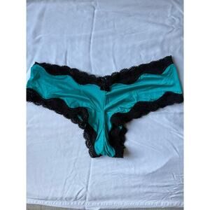 NWOT Victoria’s Secret Cheeky Panty Green Black Lace Trim Satin Vintage Size S